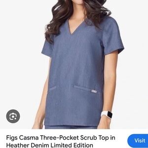 Figs Heather Denim Scrub Top